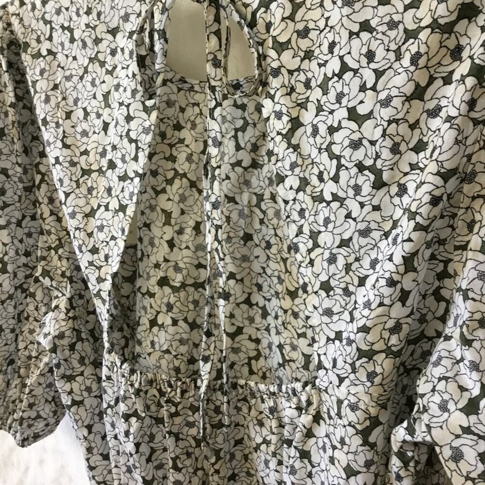 Banana Republic Floral Puff-Sleeve Belted Cotton Dress - Picture 2 of 9